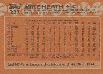 1988 Topps #237 Mike Heath Back