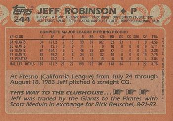 1988 Topps #244 Jeff Robinson Back