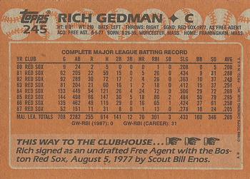 1988 Topps #245 Rich Gedman Back