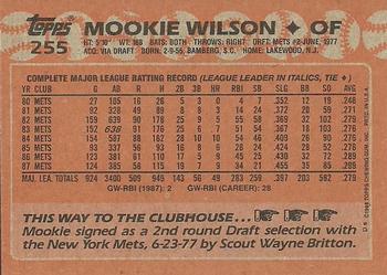 1988 Topps #255 Mookie Wilson Back