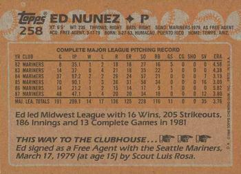 1988 Topps #258 Ed Nunez Back