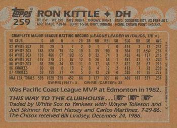 1988 Topps #259 Ron Kittle Back