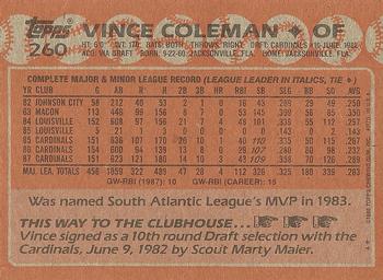1988 Topps #260 Vince Coleman Back