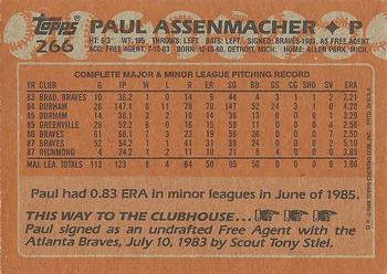 1988 Topps #266 Paul Assenmacher Back