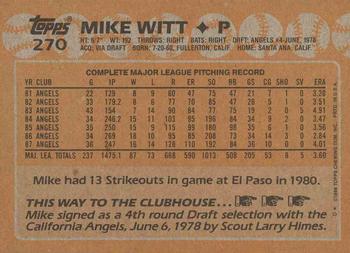1988 Topps #270 Mike Witt Back