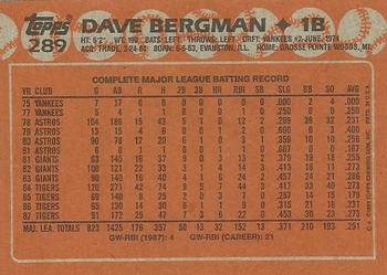 1988 Topps #289 Dave Bergman Back