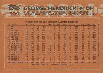 1988 Topps #304 George Hendrick Back