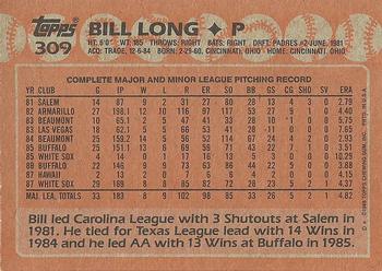 1988 Topps #309 Bill Long Back