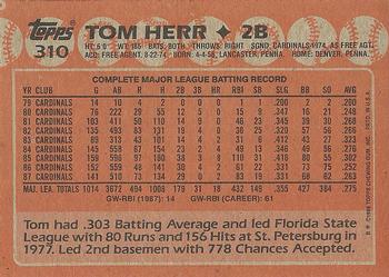 1988 Topps #310 Tom Herr Back