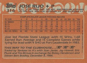 1988 Topps #316 Jose Rijo Back