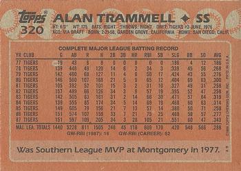 1988 Topps #320 Alan Trammell Back