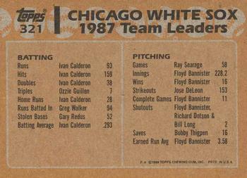 1988 Topps #321 White Sox Leaders Back