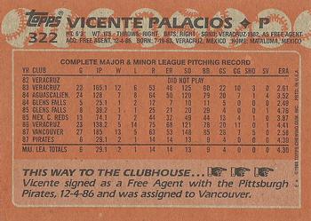 1988 Topps #322 Vicente Palacios Back