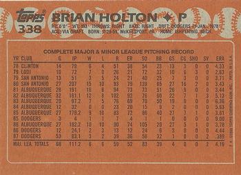 1988 Topps #338 Brian Holton Back