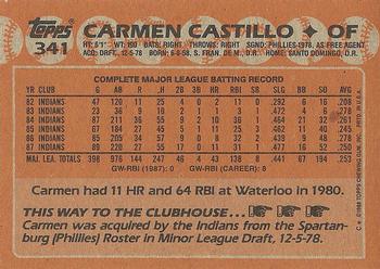 1988 Topps #341 Carmen Castillo Back