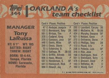 1988 Topps #344 Tony LaRussa Back