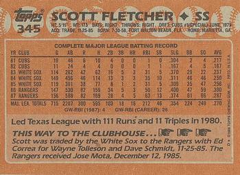 1988 Topps #345 Scott Fletcher Back