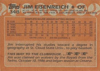 1988 Topps #348 Jim Eisenreich Back