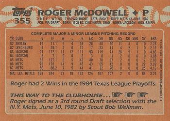 1988 Topps #355 Roger McDowell Back