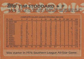 1988 Topps #359 Tim Stoddard Back