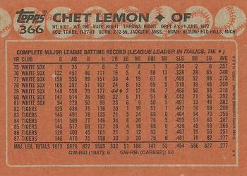 1988 Topps #366 Chet Lemon Back