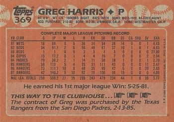 1988 Topps #369 Greg Harris Back