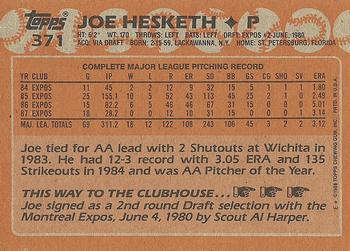1988 Topps #371 Joe Hesketh Back