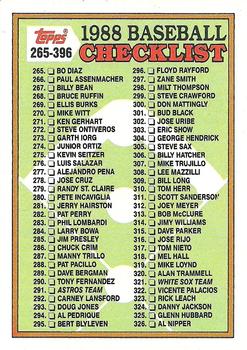 1988 Topps #373 Checklist: 265-396 Front