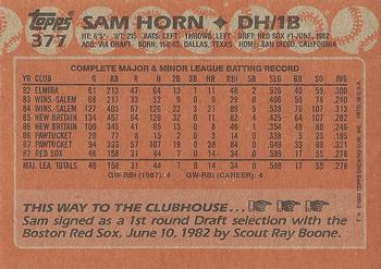 1988 Topps #377 Sam Horn Back