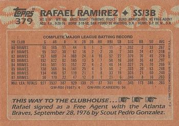 1988 Topps #379 Rafael Ramirez Back