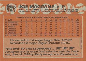 1988 Topps #380 Joe Magrane Back