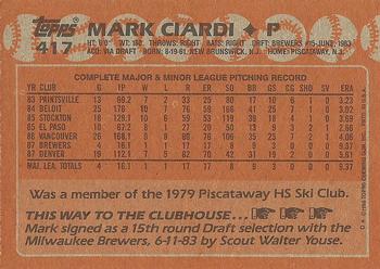 1988 Topps #417 Mark Ciardi Back