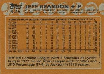 1988 Topps #425 Jeff Reardon Back