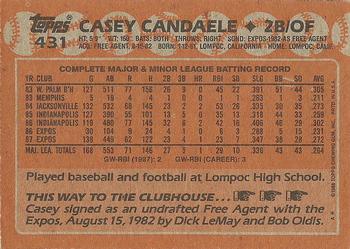 1988 Topps #431 Casey Candaele Back