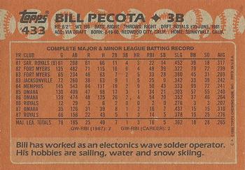 1988 Topps #433 Bill Pecota Back