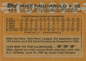 1988 Topps #435 Mike Pagliarulo Back