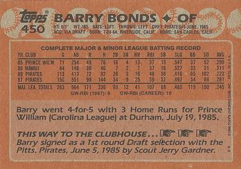 1988 Topps #450 Barry Bonds Back