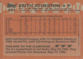 1988 Topps #451 Keith Atherton Back
