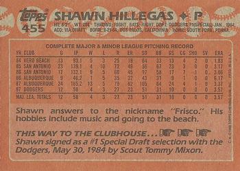 1988 Topps #455 Shawn Hillegas Back