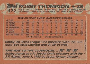 1988 Topps #472 Robby Thompson Back