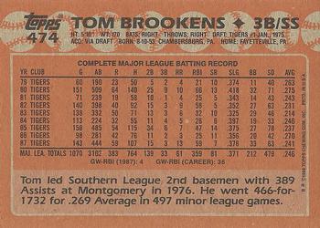 1988 Topps #474 Tom Brookens Back