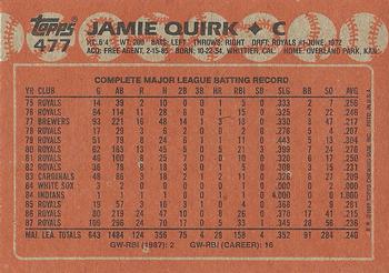 1988 Topps #477 Jamie Quirk Back