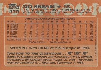 1988 Topps #478 Sid Bream Back