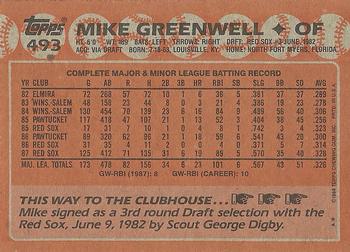 1988 Topps #493 Mike Greenwell Back