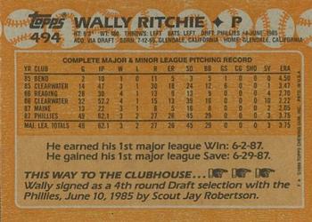 1988 Topps #494 Wally Ritchie Back