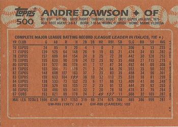 1988 Topps #500 Andre Dawson Back