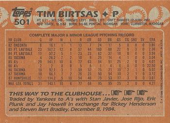 1988 Topps #501 Tim Birtsas Back