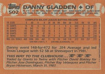 1988 Topps #502 Danny Gladden Back