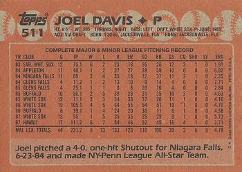 1988 Topps #511 Joel Davis Back