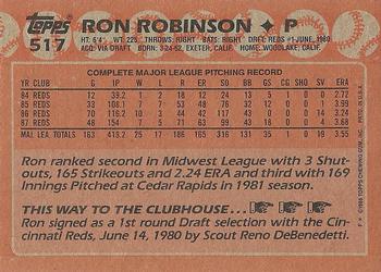 1988 Topps #517 Ron Robinson Back